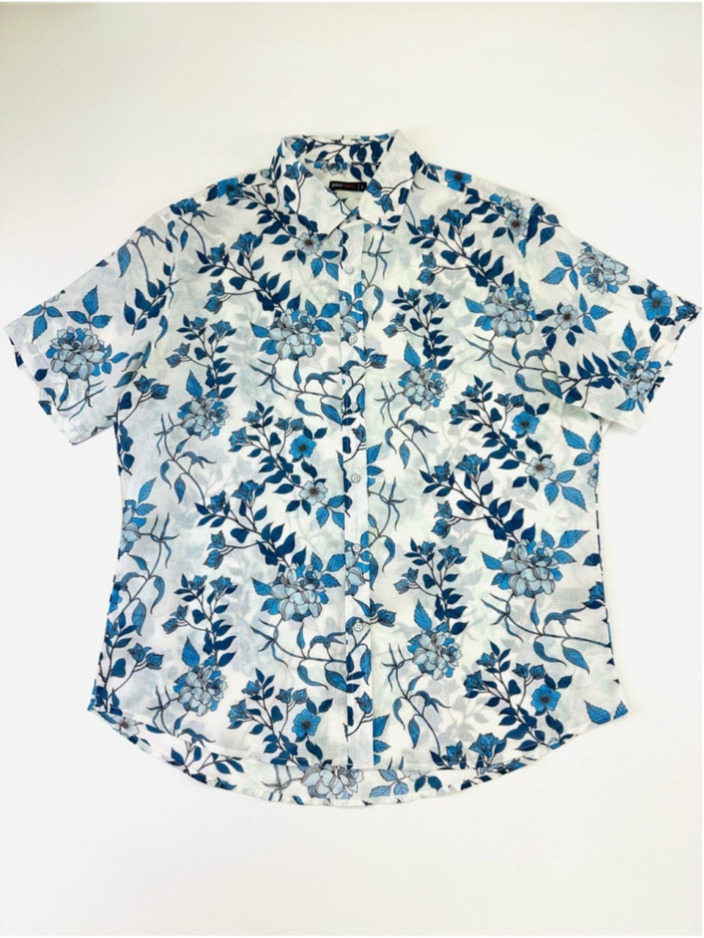 Postmarc mens Tencel linen shirt Large shirt sleeve blue white Summer Resort